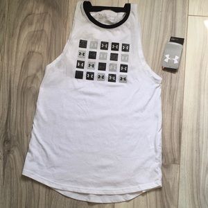 NWT Under Armour Tank L 10 12 black white girls